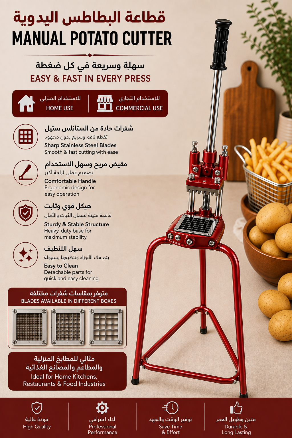 Manual Potato Cutter | Commercial &amp; Home Grade French Fry &amp; Vegetable Cutter