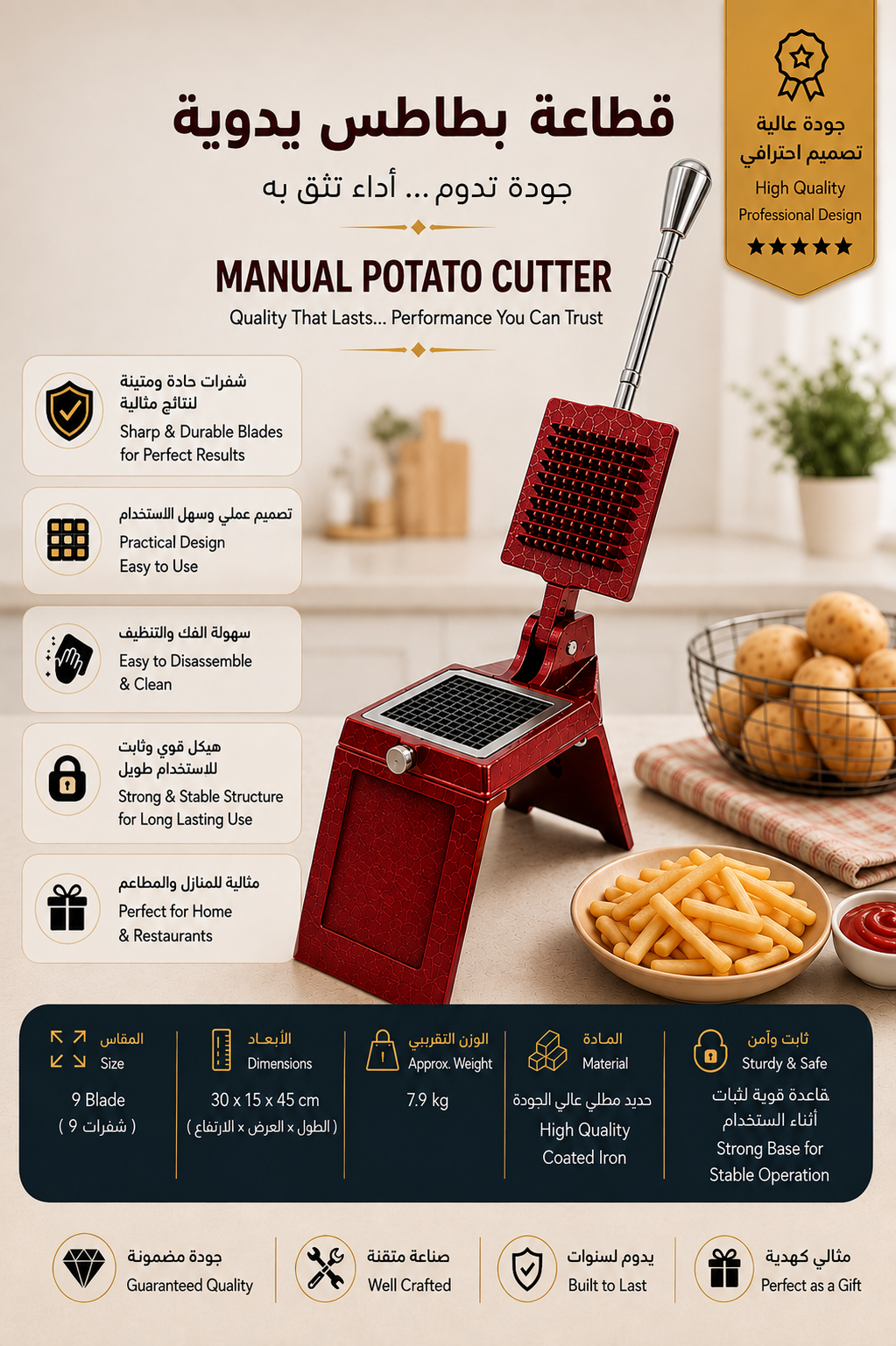 Manual Potato Cutter – Heavy-Duty French Fry &amp; Vegetable Slicer