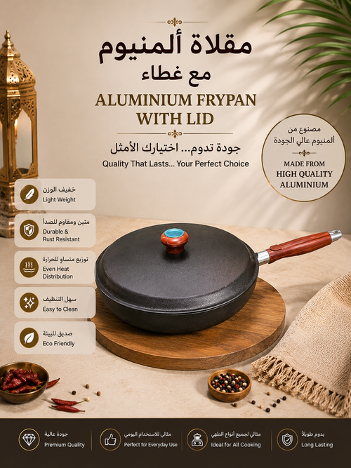 Aluminium Frypan with Lid – Available in 26, 28, 30 & 32 cm