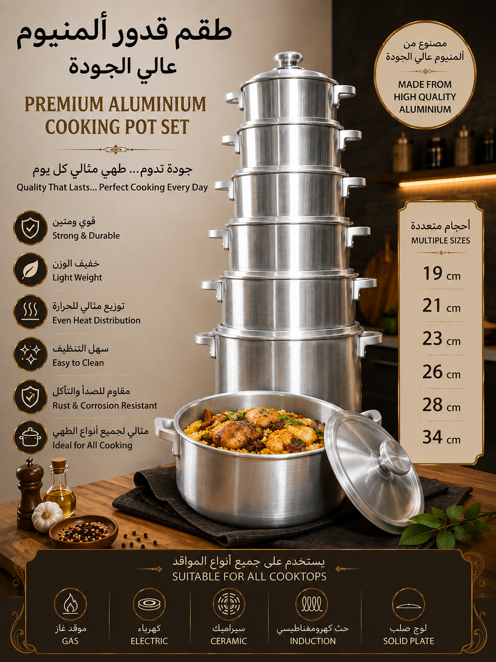 Premium Aluminum Cooking Pot Set | Durable Multi-Size Cookware