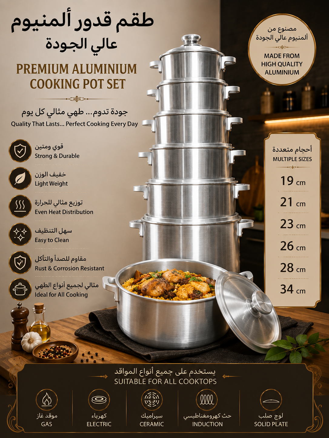 Premium Aluminum Cooking Pot Set | Durable Multi-Size Cookware