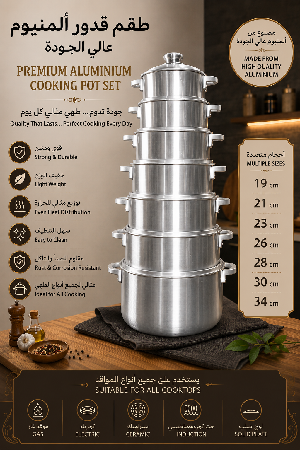 Premium Aluminum Cooking Pot Set | Durable Multi-Size Cookware