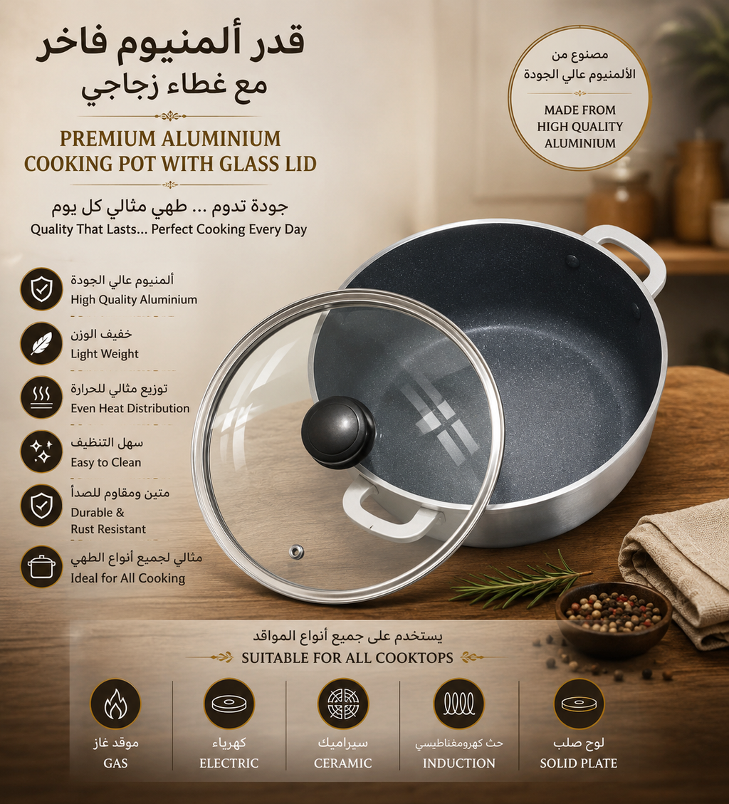 Premium Aluminium Cooking Pot Set – 5 Pieces with Glass Lids