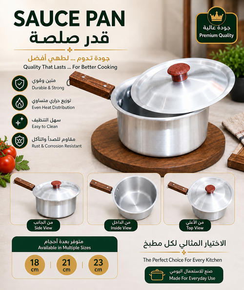 Aluminum Sauce Pan with Lid & Wooden Handle