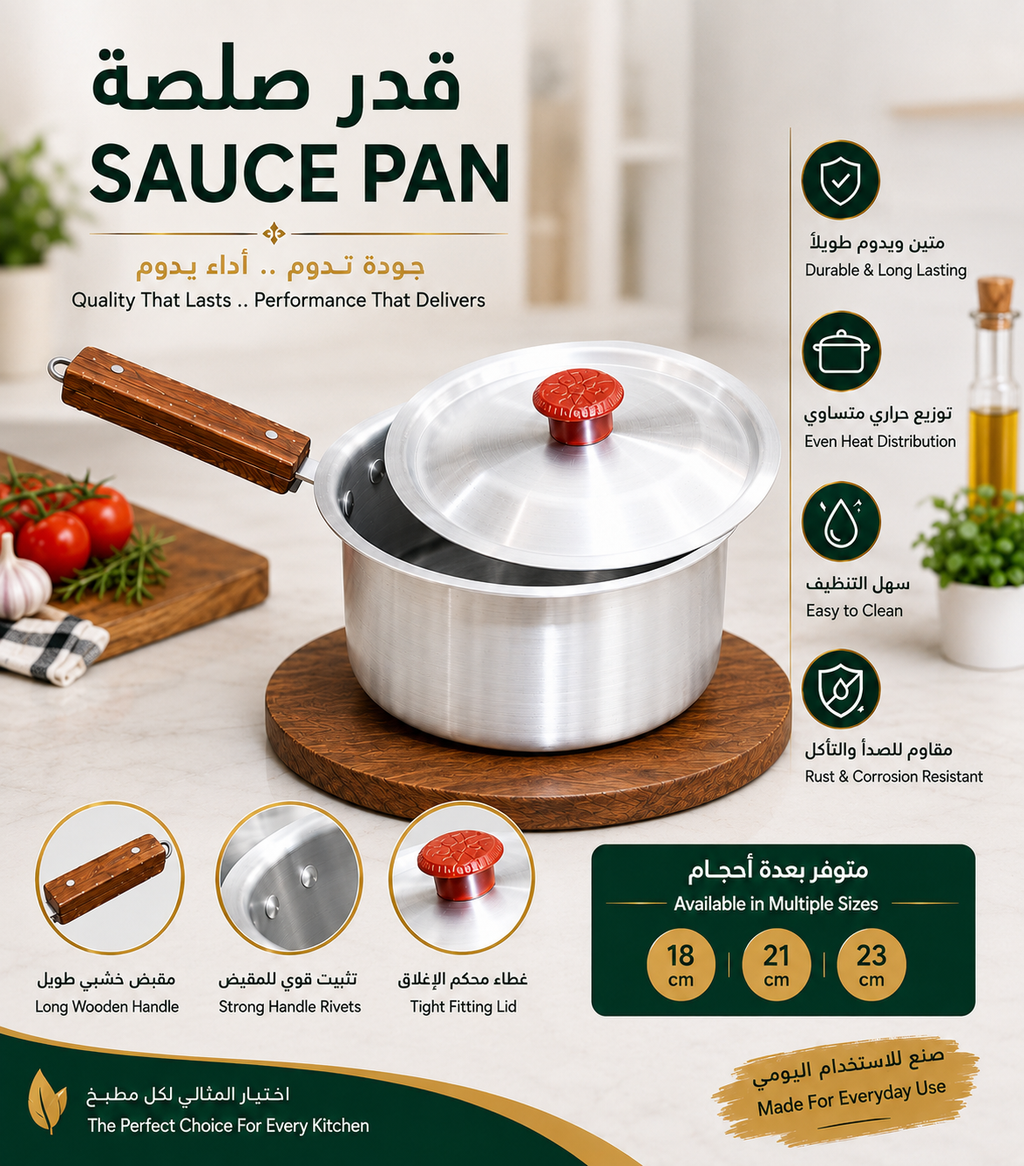Aluminum Sauce Pan with Lid & Wooden Handle