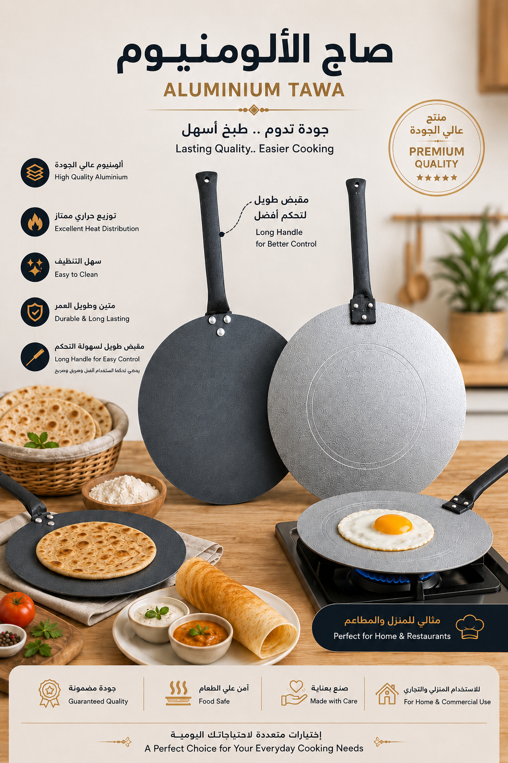 Premium Aluminium Tawa with Long Handle