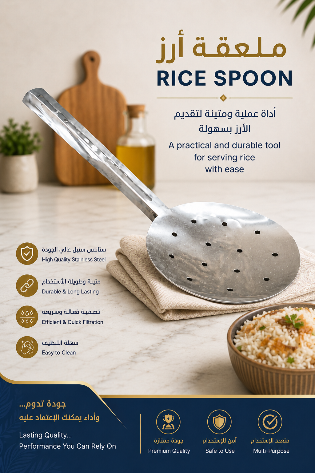 Stainless Steel Rice Spoon – 13 × 22 cm