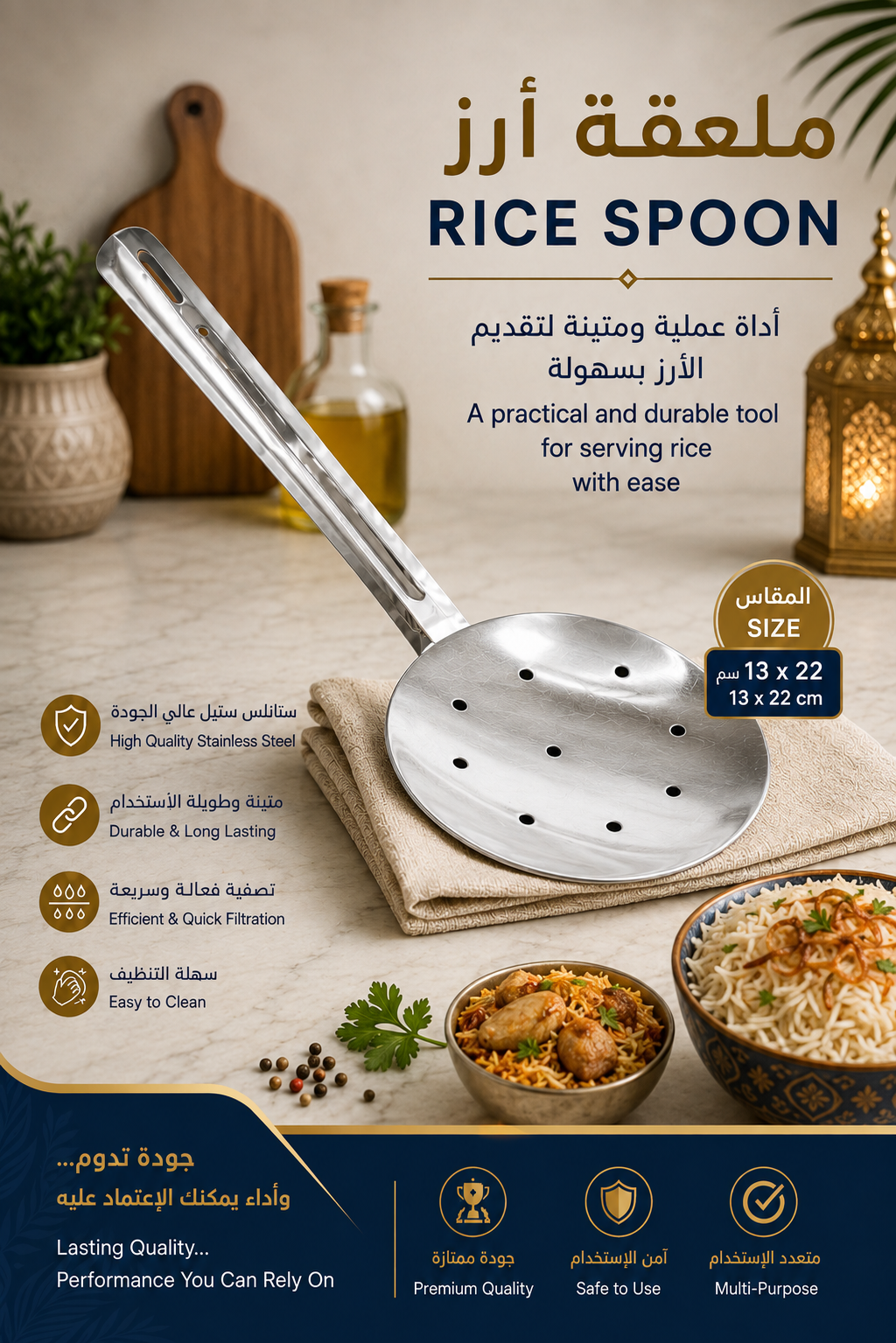 Stainless Steel Rice Spoon – 13 × 22 cm