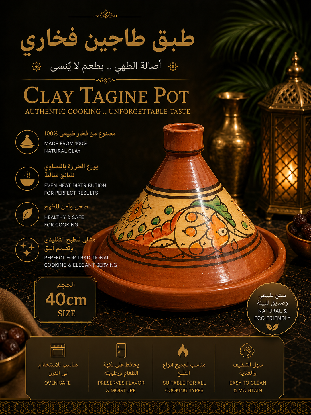 Traditional Authentic Clay Tagine Pot | Organic Earthenware Cookware & Serving Dish