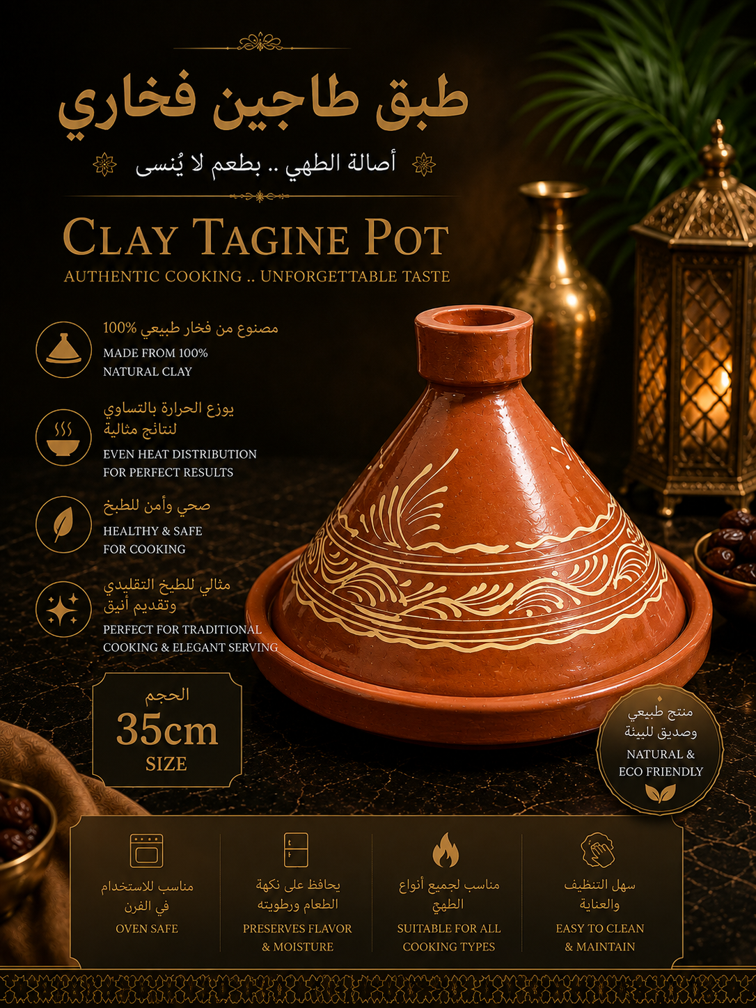Traditional Authentic Clay Tagine Pot | Organic Earthenware Cookware & Serving Dish