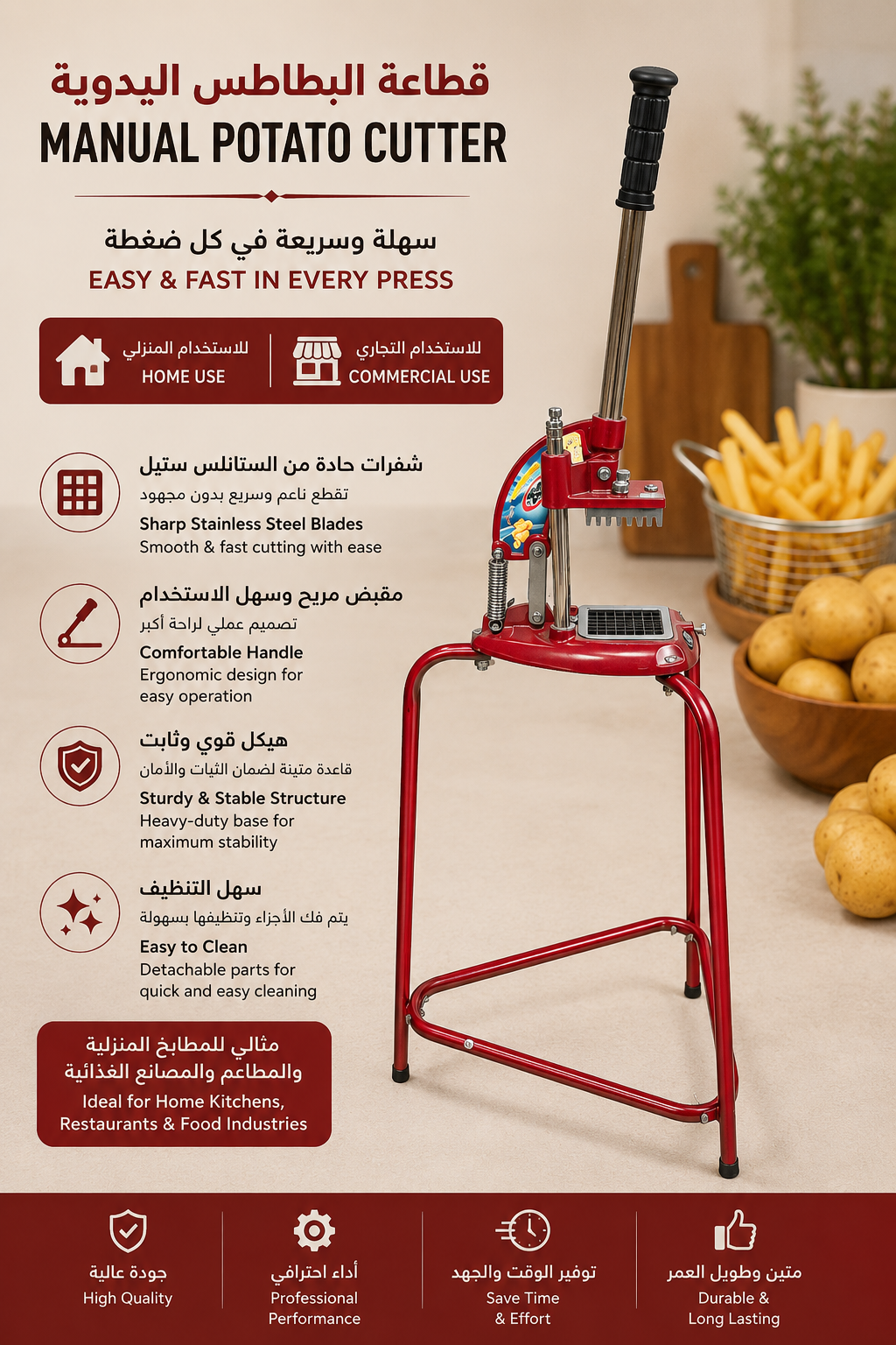 Manual Potato Cutter | Commercial &amp; Home Grade French Fry &amp; Vegetable Cutter