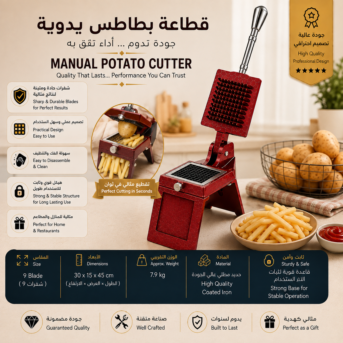 Manual Potato Cutter – Heavy-Duty French Fry &amp; Vegetable Slicer