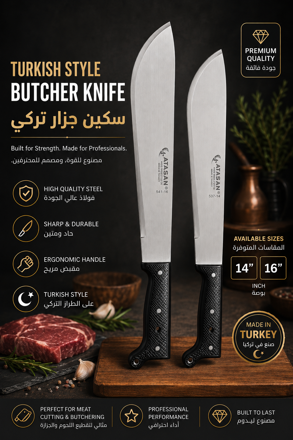 Premium Quality Butcher Knife (Brazilian Style)