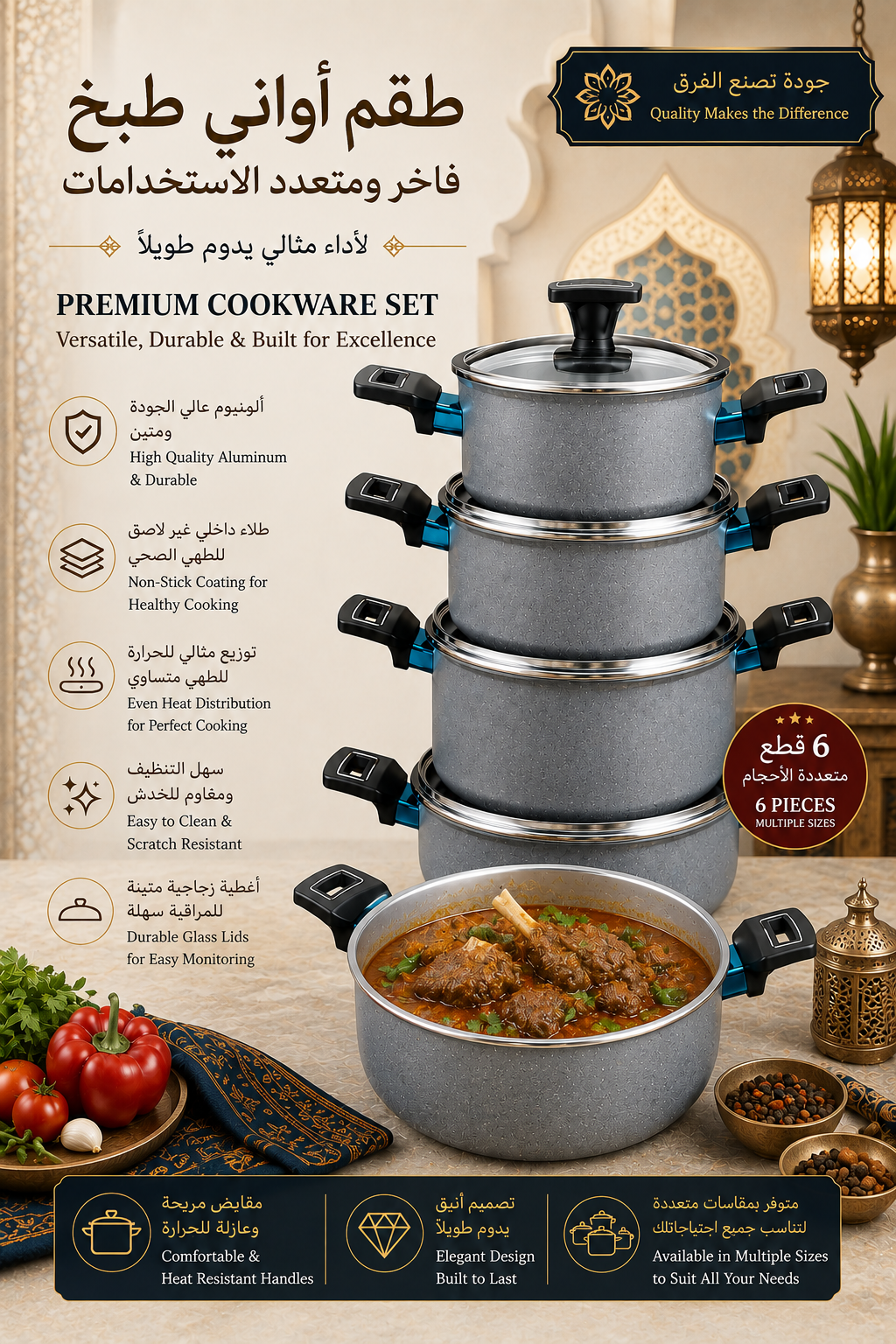 Premium Marble Coating Aluminum Cookware Set with Glass Lids