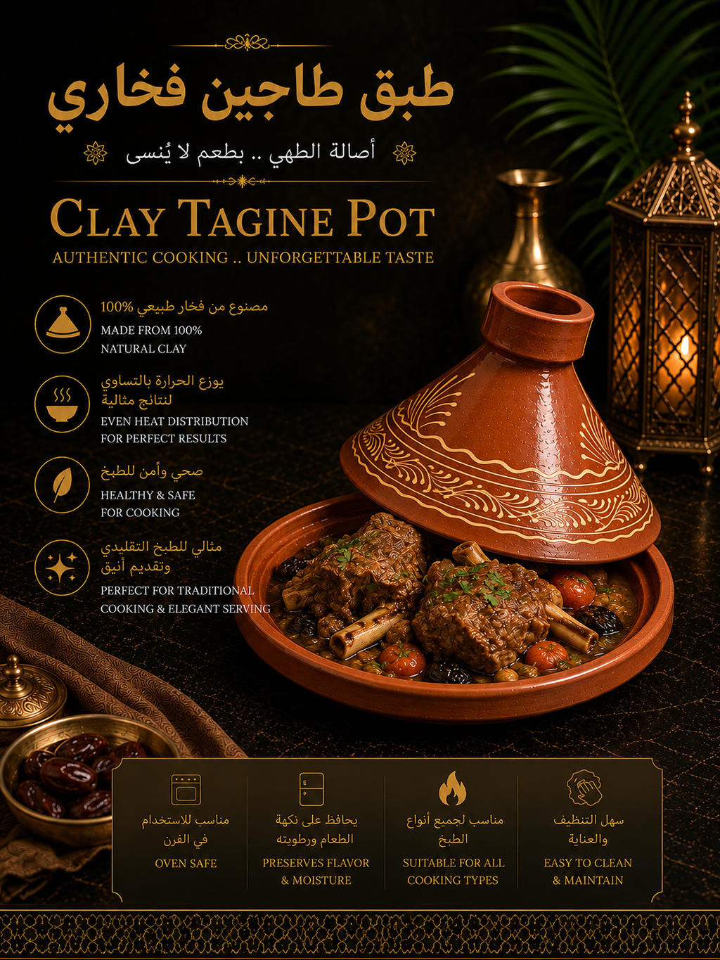 Traditional Authentic Clay Tagine Pot | Organic Earthenware Cookware & Serving Dish