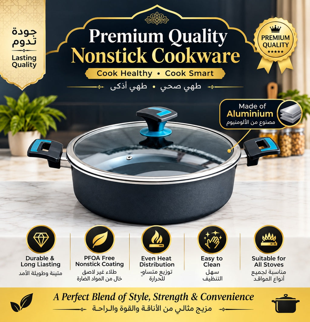 Premium Aluminum Nonstick Cooking Pot with Glass Lid