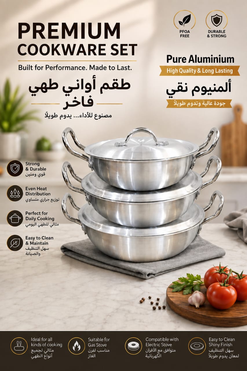 Premium Pure Aluminium Cookware 3Pcs Set